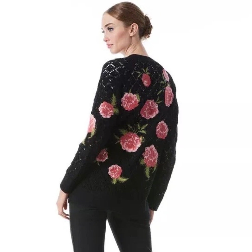 Alice + Olivia Bradford Embroidered Grandpa Floral Cardigan XS - Picture 3 of 11
